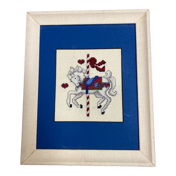 Vintage Framed Carousel Horse Cross Stitch - Picture 1 of 2